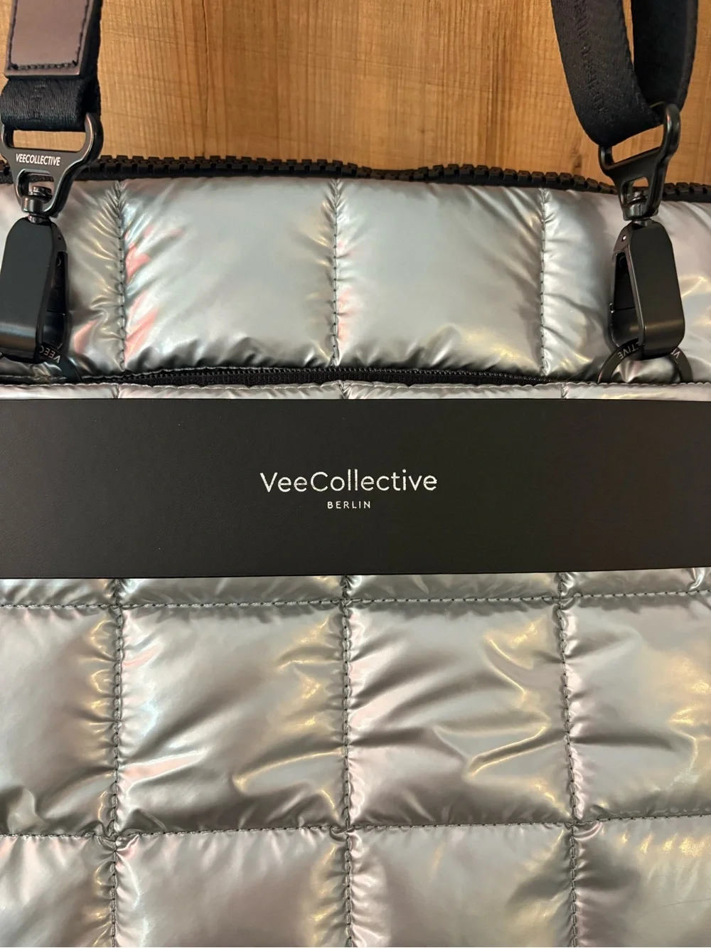 VeeCollective Porter Quilted Laptop Sleeve- Metallic Silver (fits up to 16”)